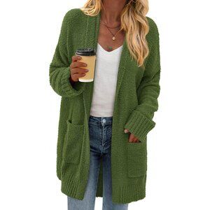Trendy Women’s Soft Chunky Cardigan - Warmth and Style, available in Army Green